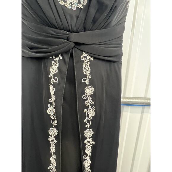 XOXO Dress S Black Mesh Vampy Beaded Y2K Strapless High Low Layers - Picture 3 of 11